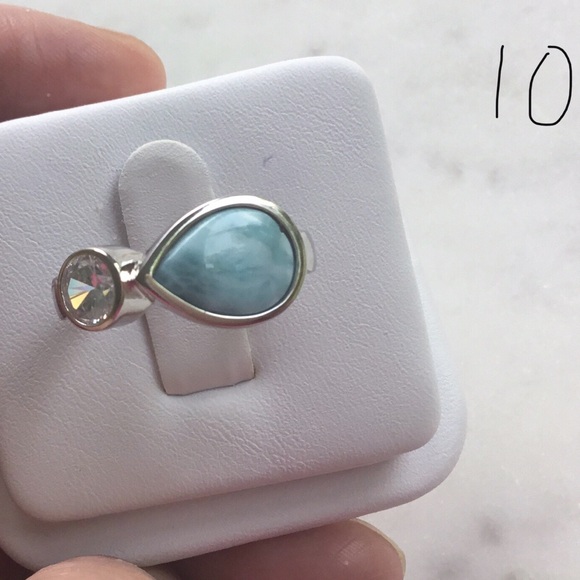 Natural Larimar & Cz Ring - Picture 7 of 14